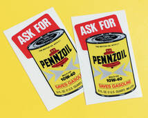 送料無料 ASK FOR PENNZOIL Oil Can HOT ROD STICKER ペンゾイル ステッカー デカール 2枚セット 100mm x 60mm_画像1