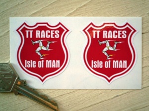 送料無料 ISLE OF MAN TT RACES Shield Style STICKER マン島 ステッカー デカール 2枚セット 45mm × 50mm