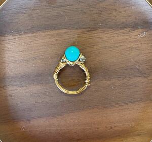 Art hand Auction -SUI8- No.69 ターコイズのブラスリング 7号 a turquoise brass ring size 7 (Japanese size, ハンドメイド, アクセサリー(女性用), その他