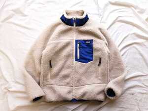 美品◎patagonia パタゴニア キッズ レトロX XL ナチュラル ブルー ボア フリース