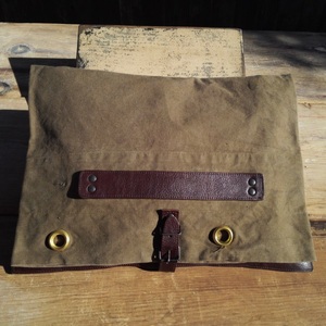 *40's* canvas leather clutch bag * canvas * hand made * Brown 