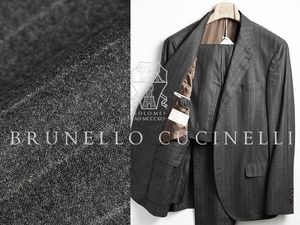 ■新品118万【BRUNELLO CUCINELLI】至高の極上贅沢カシミヤ92%/貴賓漂う紳士の最高峰ブルネロクチネリ3Bストライプスーツ54/XXLサイズ程度