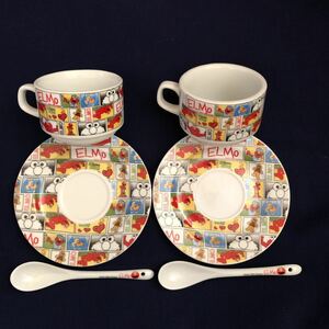 * retro * ultra rare rare goods Elmo Sesame Street ceramics cup & saucer & spoon 2 customer set 