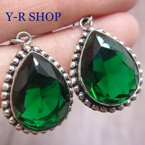  emerald. antique style earrings * lady's silver 925 stamp color stone ethnic accessory new goods gem India new goods gem present 
