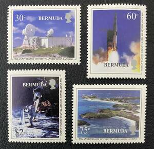 バミューダ諸島　月面着陸30年　スペースシャトル　宇宙飛行士　サテライト　天体　4種完　未使用 NH