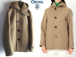 美品 ORCIVAL オーシバル 18AW ロゴワッペン フード取外可 チンスト ジーロンラムメルトン シングルジャケット ショートコート 0 ベージュ