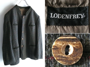 希少 EURO VINTAGE ユーロビンテージ LODENFREY チェック ウール バックベルト マオカラージャケット L-XL相当 チャコールグレー