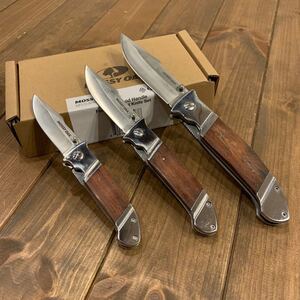 MOSSY OAK 折りたたみナイフ 天然ウッドハンドル 3本組