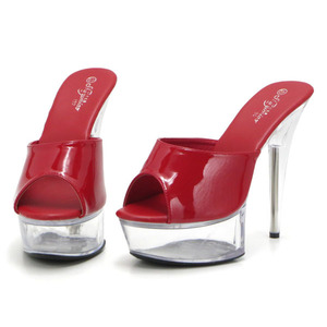  new goods large size mules red 26cm 132140-42 clear sole front thickness bottom storm enamel style high heel mules sandals 