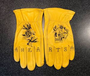 ハンドメイド レザー グローブ タトゥー バイク キャンプ アウトドア ハーレー yellow glove