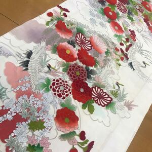 ★着物ハギレ 草花鶴橋銀彩 クリーム★ 12 はぎれ アンティーク着物 古布