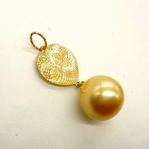 PE881:K18YG south . Golden White Butterfly pearl pendant 