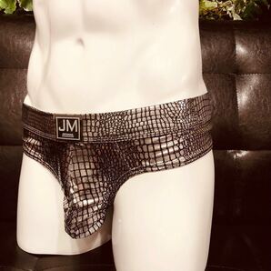 JOCKMAIL レザー調Tバック クロコ シルバー