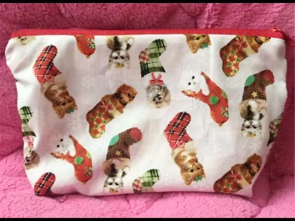 クリスマスネコ柄ポーチ ねこ柄ポーチ 猫柄ポーチ xmasネコ柄ポーチ 外出用品