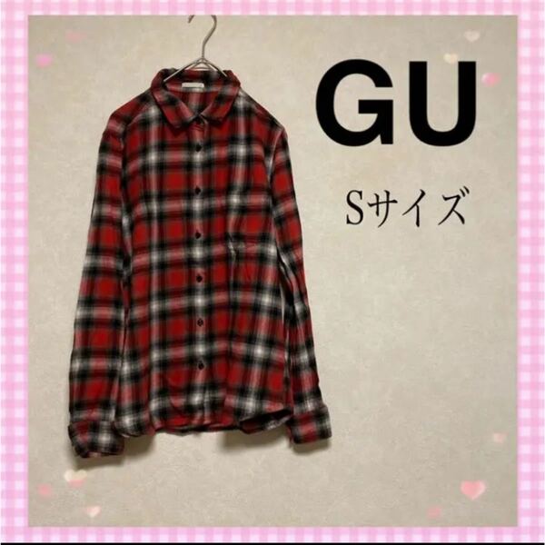 【GU】赤・黒・白チェックの長袖シャツ(Sサイズ)