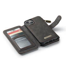 iPhone 13 mini レザーケース iPhone13 mini ケース アイフォン13 ミニ カバー 手帳型 カード収納 ファスナー付き 財布型 ブラック1_画像5