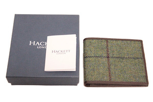 HACKETT LONDON ハケット ロンドン チェック柄 レザー 二つ折り 札入れ 財布 カーキ ブラウン メンズ ウォレット 箱有り