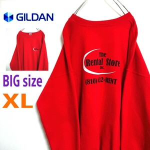 GILDAN ギルダン ビッグサイズ 赤 スウェット トレーナー デカプリント 企業ロゴ XL