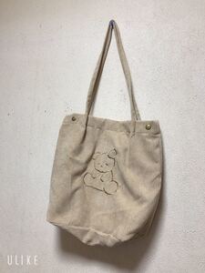 コーデュロイ ベア クマ 刺繍 トート 秋 冬 バッグ 韓国 エコバッグ