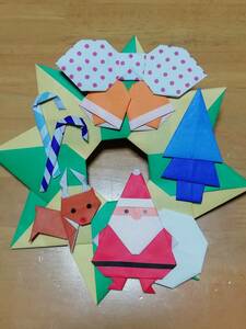  быстрое решение есть!!* оригами рождественский венок * стена поверхность украшение * ручная работа * Santa Claus * северный олень * bell * палка *momi. дерево * ежегодные мероприятия * зима ⑤