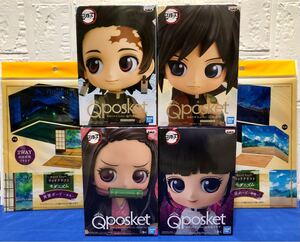 鬼滅の刃 フィギュア Qposket 竈門炭治郎 竈門禰豆子 富岡義勇 栗花落カナヲ 4体セット + 2点ウッドクラフト