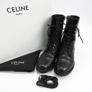 【1円】CELINE セリーヌ コンバットブーツ サイドジップ ブラック系 37 [240001650658] レディース