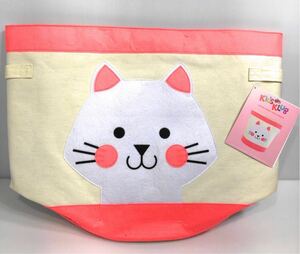 新品　未使用　キッズクラブ ラウンドファブリックハンパー 袋 バッグ　カゴ　kids klub round fabric hamper 猫　アップリケ キャット ③