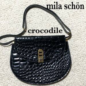 ミラショーン クロコダイル ショルダーバッグ/mila schon 本ワニ革 ヴィンテージ イタリア製