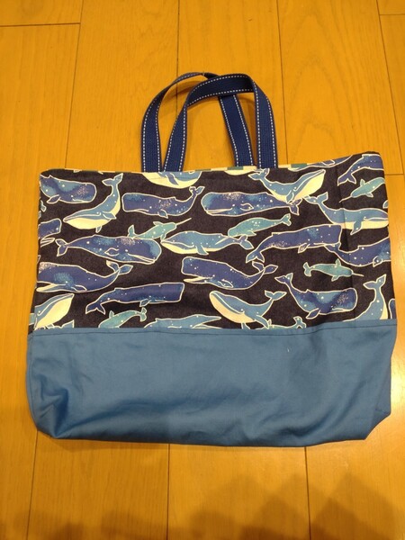 ※ハンドメイド レッスンバッグ絵本バッグ 海柄 くじら柄