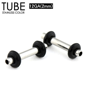  tube 12G(2mm) eyelet surgical stainless steel 316L body pierce both sides . rubber . fixation hole toe year Lobb standard 12 gauge I