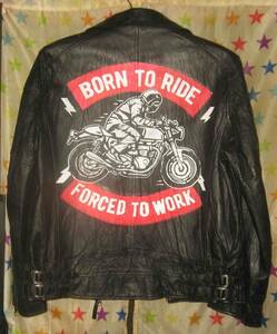 Art hand Auction [Immediate decision] Rider Biker Illustration Black Leather Jacket [Single Ladder, Hand-painted Back, Chest], Arm emblem】Black L, Jacket, jacket, riders, L size