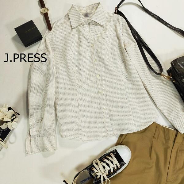 J.PRESS Yシャツ Jプレス シャツ ホワイト ストライプ 日本製 カラフル サイズ11 L 2861