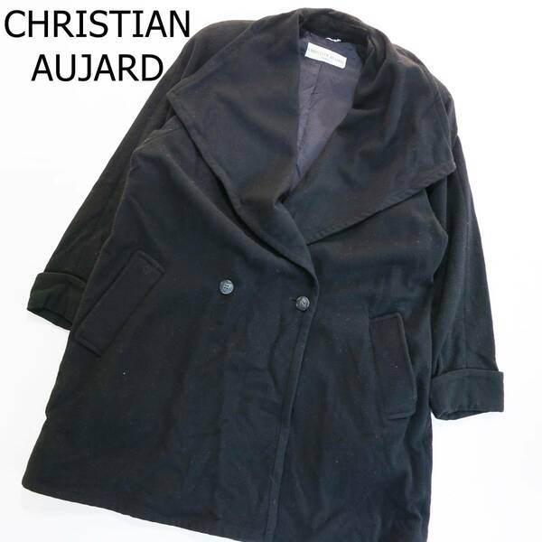 CHRISTIAN AUJARD クリスチャンオジャール チェスターコート ブラック サイズ9AT M ビッグカラー コート シンプル かわいい 黒 襟 ボタン