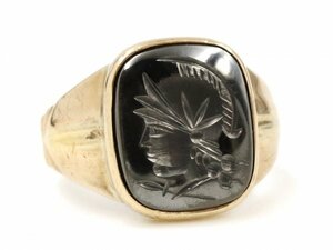 50s Vintage BUDLONG DOCHERTY & ARMSTRONG 10K Gold hema tight Rome knight soldier cameo ring sculpture 10 pure gold American made ring 