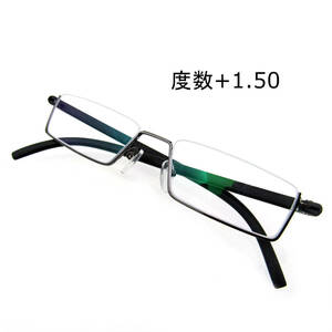 【送料無料】 老眼鏡 ＋1.50 軽量 リーディンググラス TR90 アンダーリム ガンメタル スクエア シンプル おしゃれ ビジネス