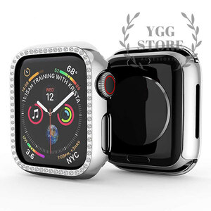 YGG★apple watch アップルウォッチ ラインストーン カバー 保護ケース シルバー 銀 40mm 40ミリ 互換 交換 デコ付 軽量 レディース メンズ