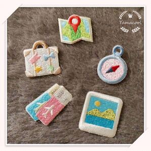 YX23シール/アイロンワッペン 旅行 スーツケース 羅針盤 写真 航空券 地図