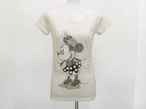 TTU かすれミニーマウス プリント半袖Tシャツ 白色ホワイト レディースM / ディズニー女性Tee