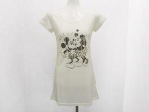 TTU ミッキー&ミニーマウス チュニック半袖Tシャツ 白色ホワイト レディースM / ディズニー女性Tee