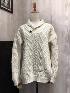 IRELAND製 ビンテージ aran crafts アラン フィッシャーマン ショールカラー ポケット付き ニット セーター シンプル ヨーロッパ古着