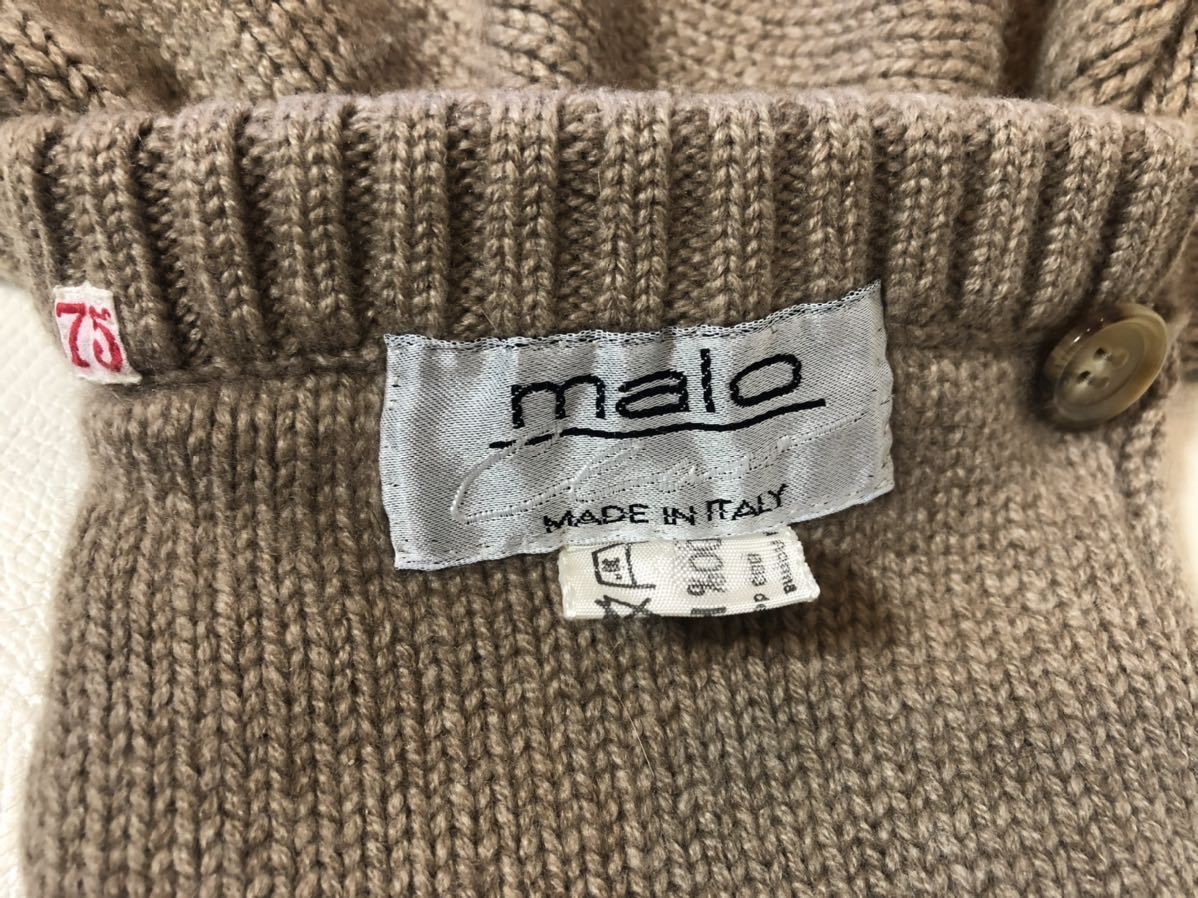 マーロmalo最高級カシミヤニットコンビ本革レザーブルゾン42茶ブラウン