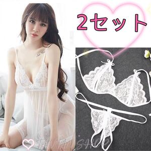 ベビードール 透け透け レース勝負下着 穴あき セクシーランジェリー ナイトウェア 誘惑4点セット ホワイト