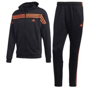 アディダス ADIDAS 新品 メンズ フーデッド トラックスーツ ジャージ 上下セット スーツ 黒 Mサイズ