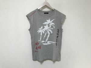 本物ディーゼルDIESELプリントノースリーブコットンタンクトップTシャツメンズXSグレー