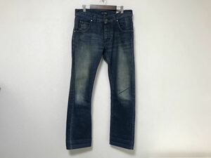 本物アルマーニジーンズARMANIJEANS洗い加工コットンデニムパンツ青ブルーメンズ28チュニジア製