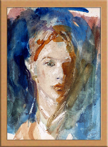 若い女性の肖像画 A4 イギリス, 絵画, 水彩, 人物画