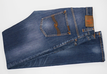 美品 39,000円 NUDIE JEANS Thin Finnデニム パンツ クラッシュM LサイズW31 L34ウエスト41 82 cmスリムXインディゴ46ブルー薄めウォッシュ_画像2