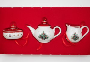 Новый 19 000 иен Villeroy &amp; Boch Christmas Ornament 3 штуки набор гончарного чайника Cookie Coffee Douse House