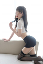 セクシー 美胸 秘書風 コスプレ衣装 4点セット トップス&ネクタイ&ミニスカート&Tバック 女教師 OL 制服 コスチューム ZCL304_画像7