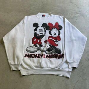 90年代 USA製 ディズニー ミッキーマウス ミニーマウス キャラクタープリント スウェットシャツ メンズXL